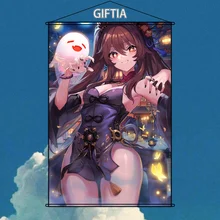 

Anime Poster Genshin Impact Hutao Home Decor Interior Paintings Decoration Bedroom Room Decor Living Room Decoration 60X90cm