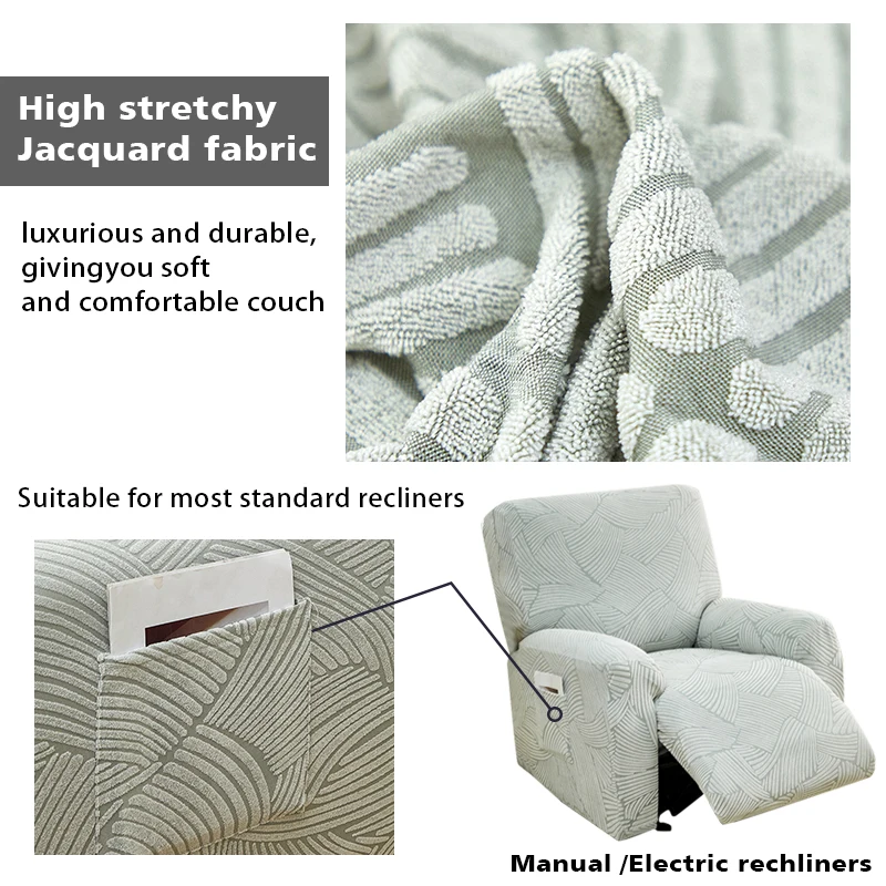 Jacquard Recliner Sofa Cover 1 Seater Stretch Relax Armchair Cover Non-Slip Sofa Covers for Living Room Washable 1 Set 5