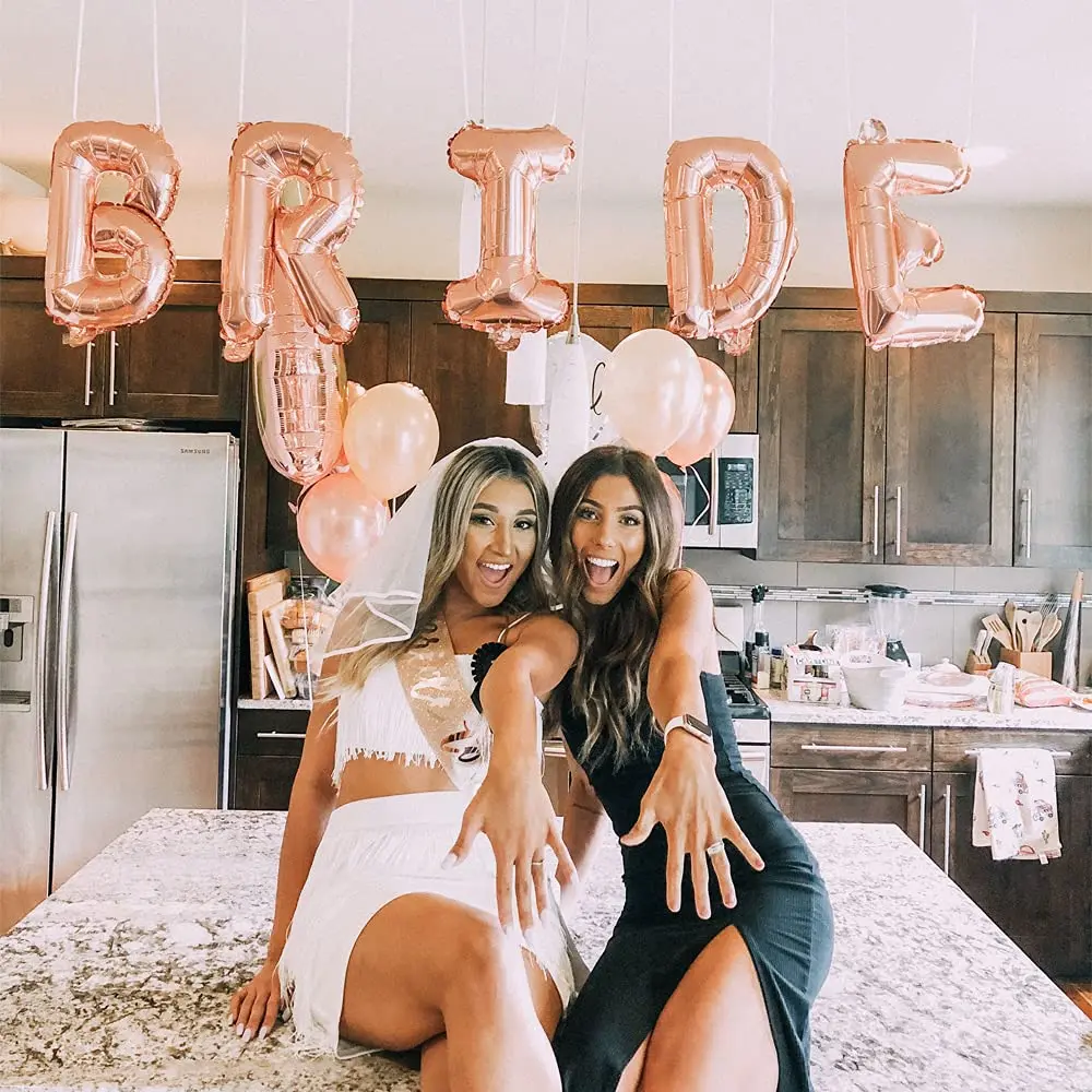 Bachelorette Party Decorations Set - 40" Bride Balloon, Veil, Sash & Ring Balloon For Bridal Shower