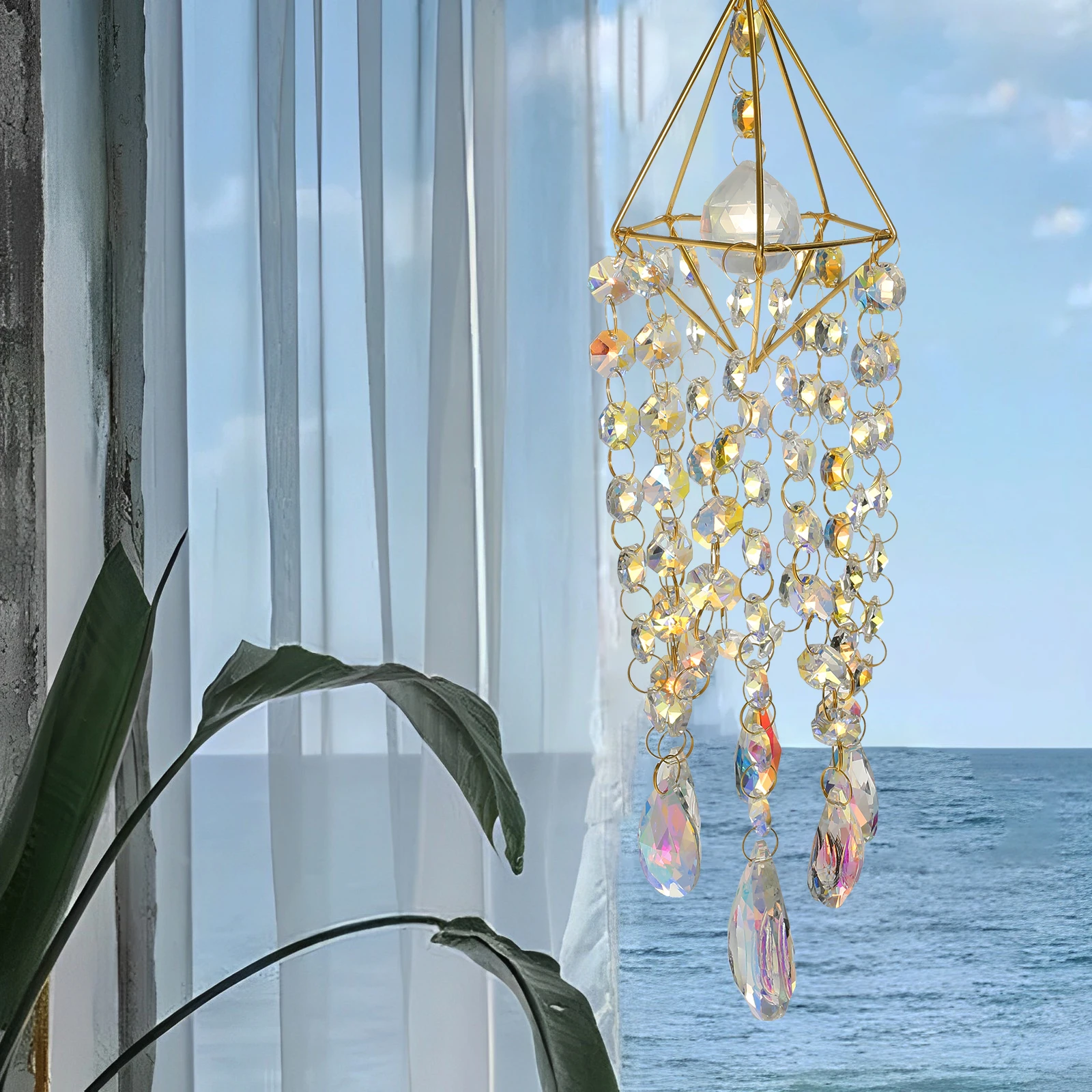 

Новые Хрустальные Ловцы солнца, ветряные колокольчики, подвесные хрустальные ветряные бриллианты ручной работы, позолоченные хрустальные призмы, Ловец Солнца, орнамент