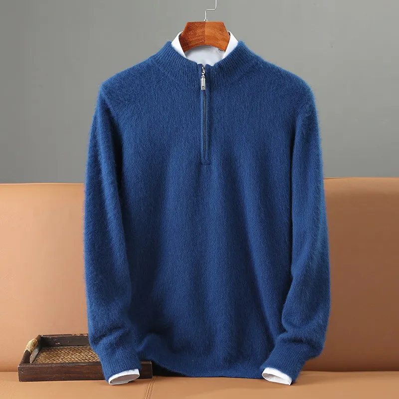 100% Soft Cashmere Men's Clothing Sweater Half-High Zipper Pullover Autumn Winter Warm Basic Knitted Jumper Pull Homme 4