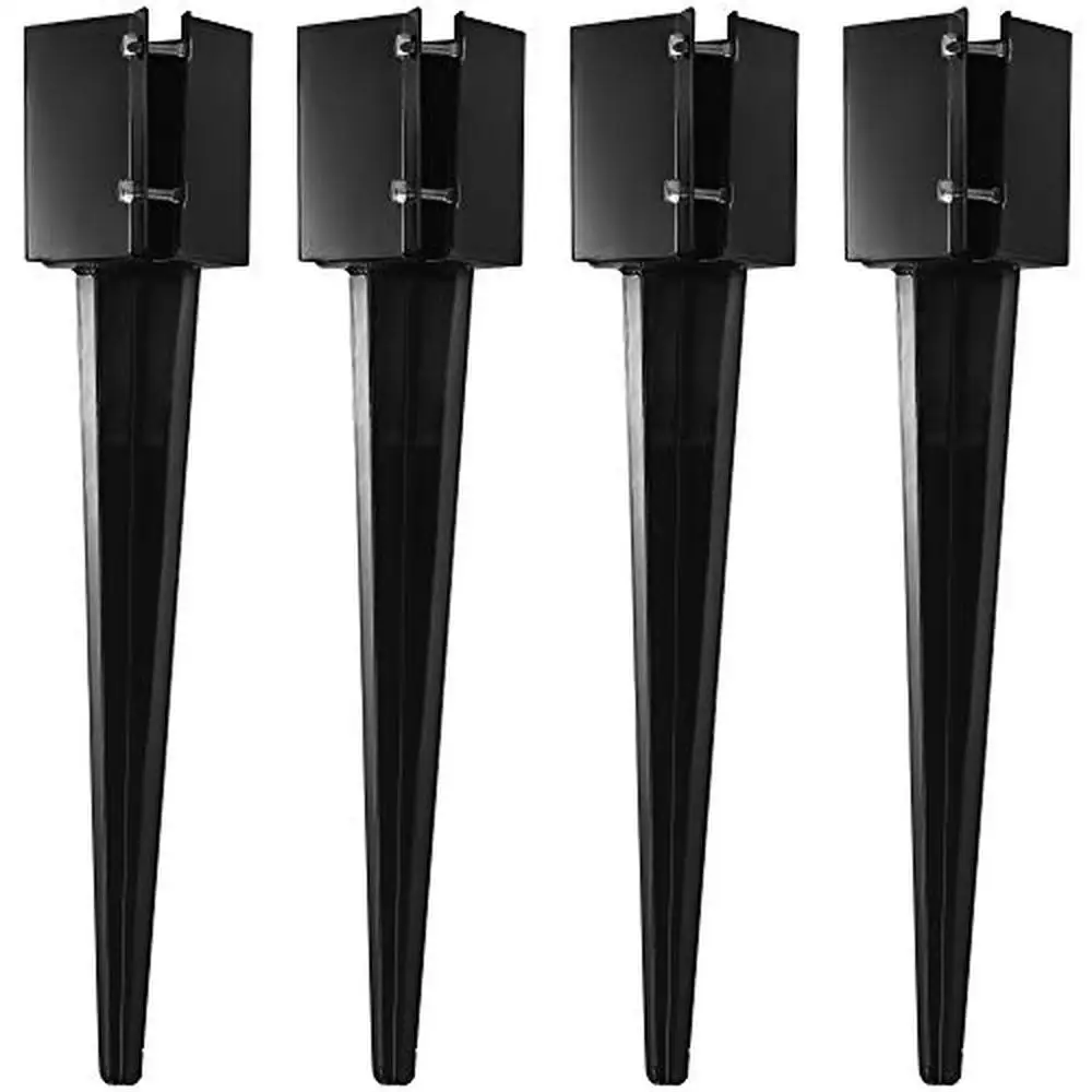 4Pcs 24" Heavy Duty 4x4 Post Anchor Ground Spike Metal Powder Coated Black Easy Installation Sturdy Street Mailbox Fencing Deck
