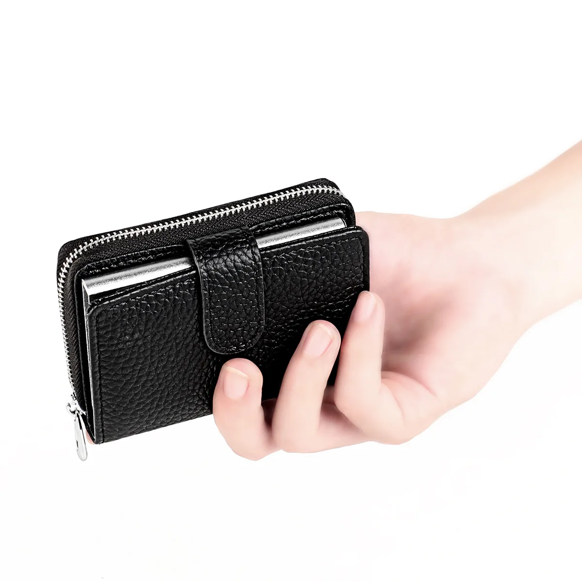 Short Wallet for Men Money Bag Male Aluminium Rfid Blocking Credit Card Holder Wallet Small Leather Zipper Coin Pocket Purse Bag