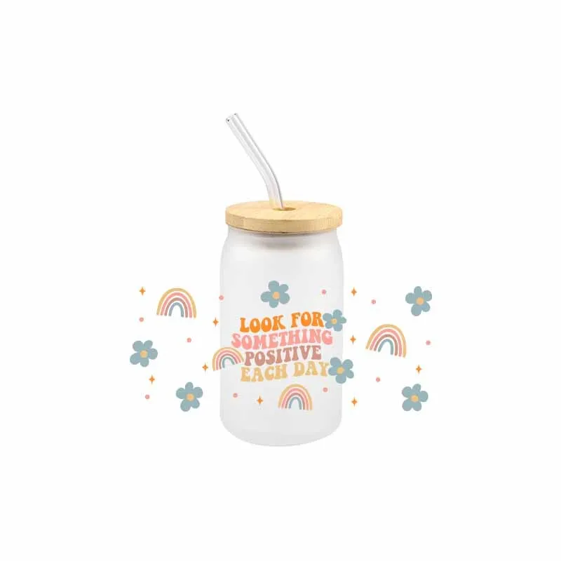 3D Flower UV DTF Transfer Sticker Colorful Waterproof Scratch Libbey Glass Cup 16 OZ Durable Hot Sale