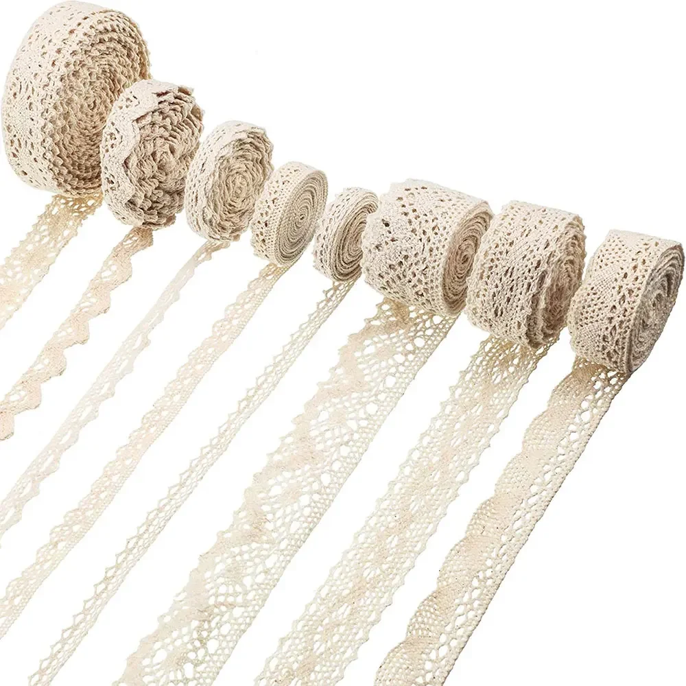 Cotton Lace Trim Ribbon Fabric Crochet Lace Wedding Decor Christmas Package DIY Sewing Craft Supplies 5Yards lace ribbon,lace fabric,lace sewing supplies,lace sewing accessories,lace decoration,lace accessories,lace garment accessories
