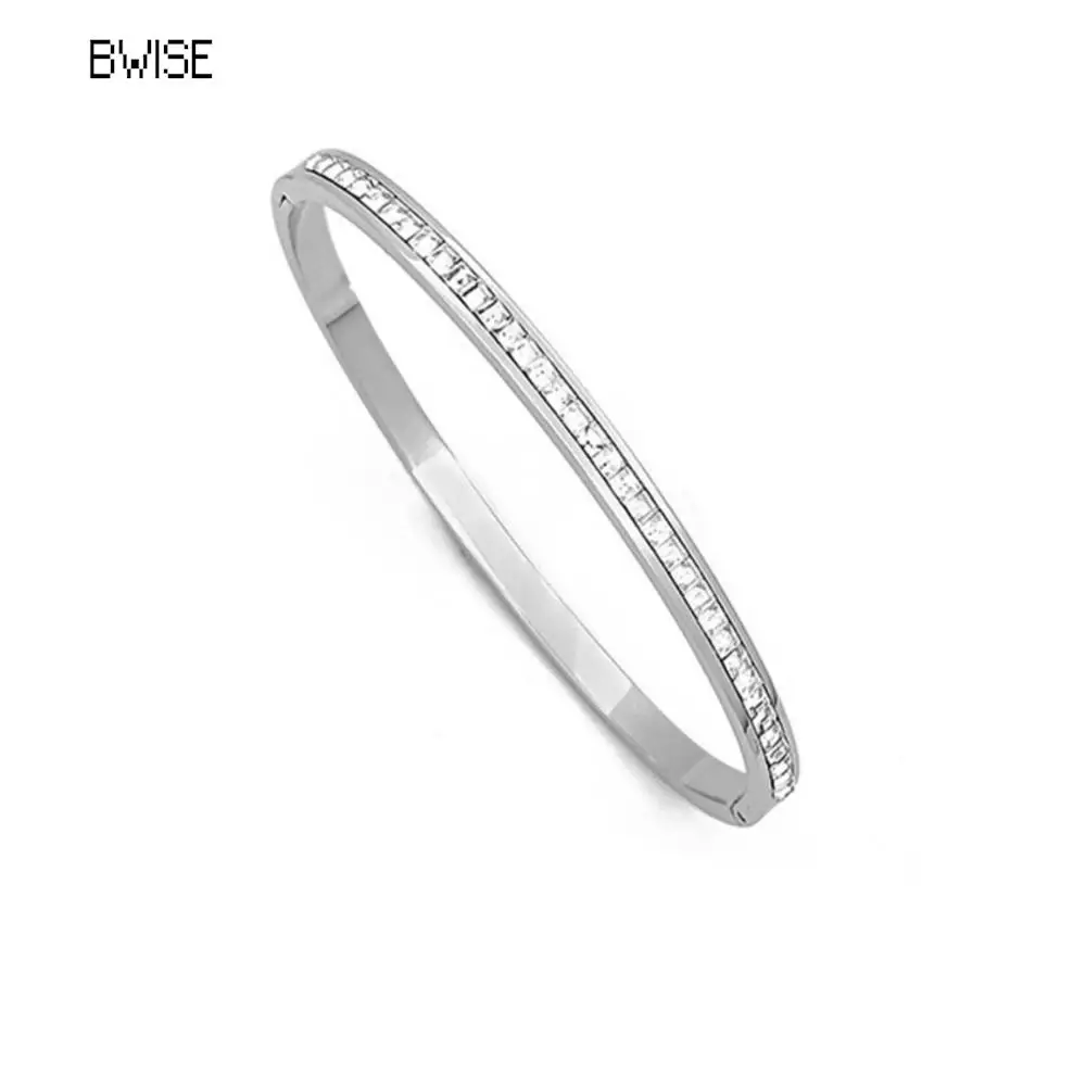 Bwise Ins Style Stainless Steel Bracelet Jewelry Inlaid Cubic Zircon Bracelet Bangles for Women Waterproof Trendy Christmas Gift 6