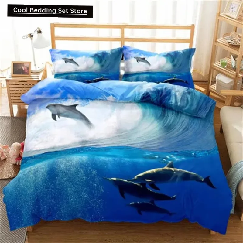 Hot Dolphin Bedding Sets Anime Sea HD Dolphin Bedspread for Teens Girls Fashion Twin Single Queen King Full Size Duvet Cover 5