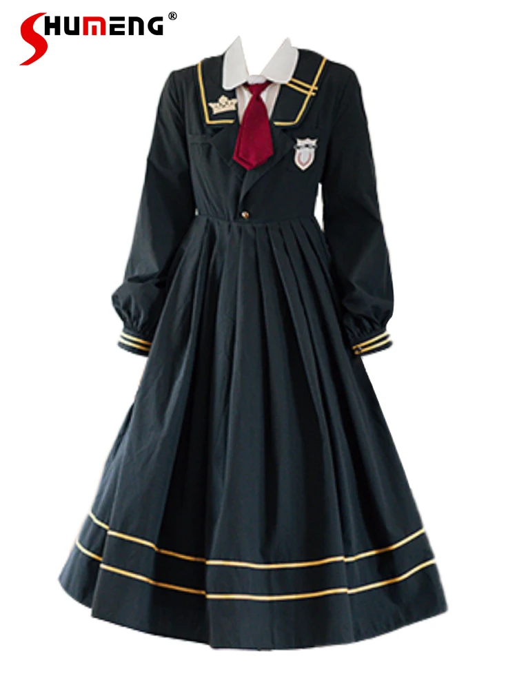 

Japanese Preppy Style JK Uniform Lolita Dress Women's Embroidered Sailor Collar Tie Long Sleeve Sweet Pleated Dress Spring 2024