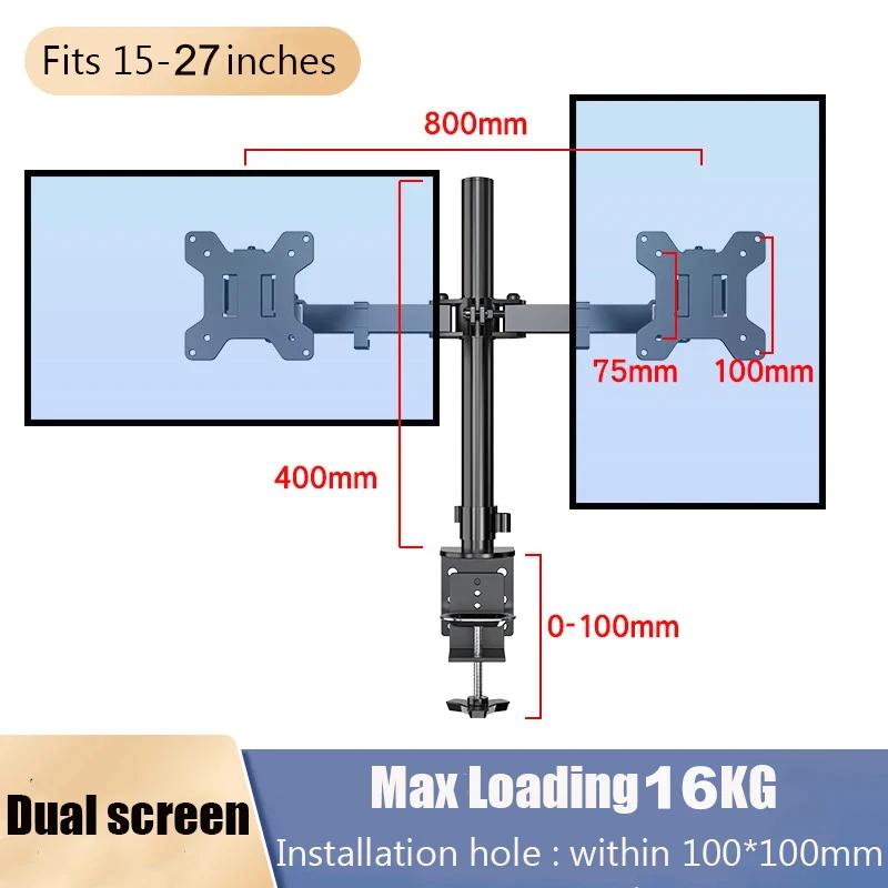 עמדת מסך כפולה, מחזיקה במסך עד 27 אינץ', עמדת מסך עצמאית אוניברסלית עם גובה מתכוונן, טילט, סוויבל, סיבוב