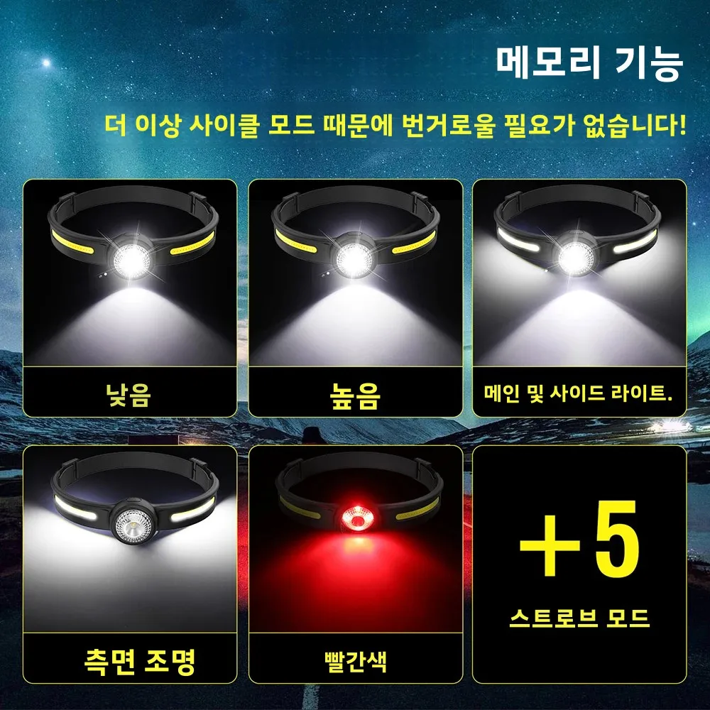 BORUiT GT10 550LM LED 헤드램프 타입-C 충전식 600mAh 스트립 헤드라이트 적색광 방수 캠핑 헤드 토치