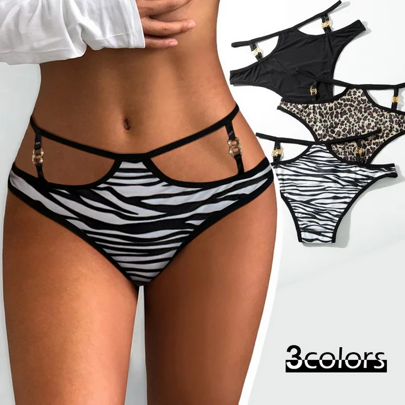 Fashion Sexy Women Zebra Pattern Leopard Print Panties Low Waist Belt G-String Thongs Letter Cotton Seamless Underwear Lingerie