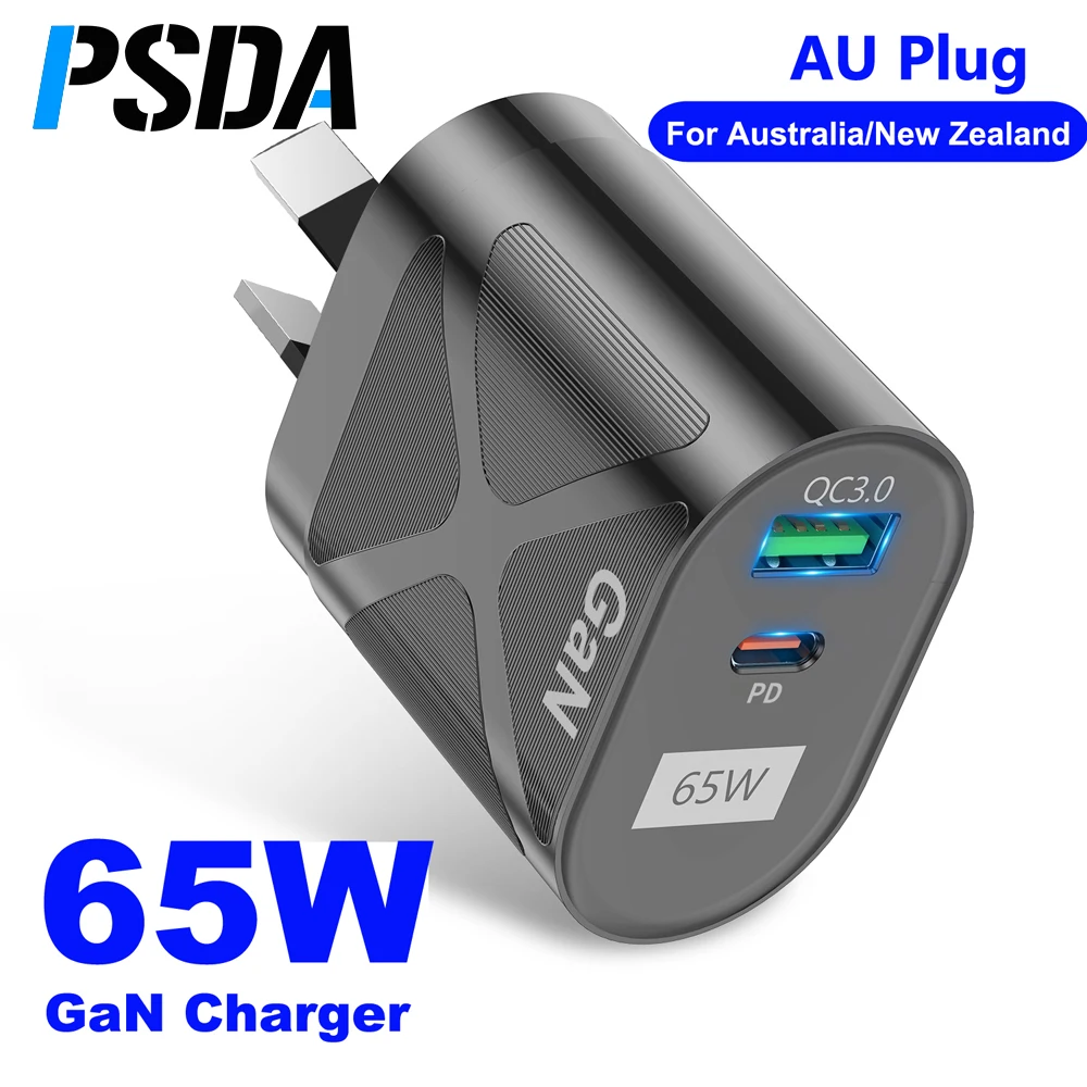 

PSDA 65W Gan Charger for Australia New Zealand AU Plug PD33W Fast Charger QC 3.0 USB Adapter for iPhone 14 13 Pro Max Samsung