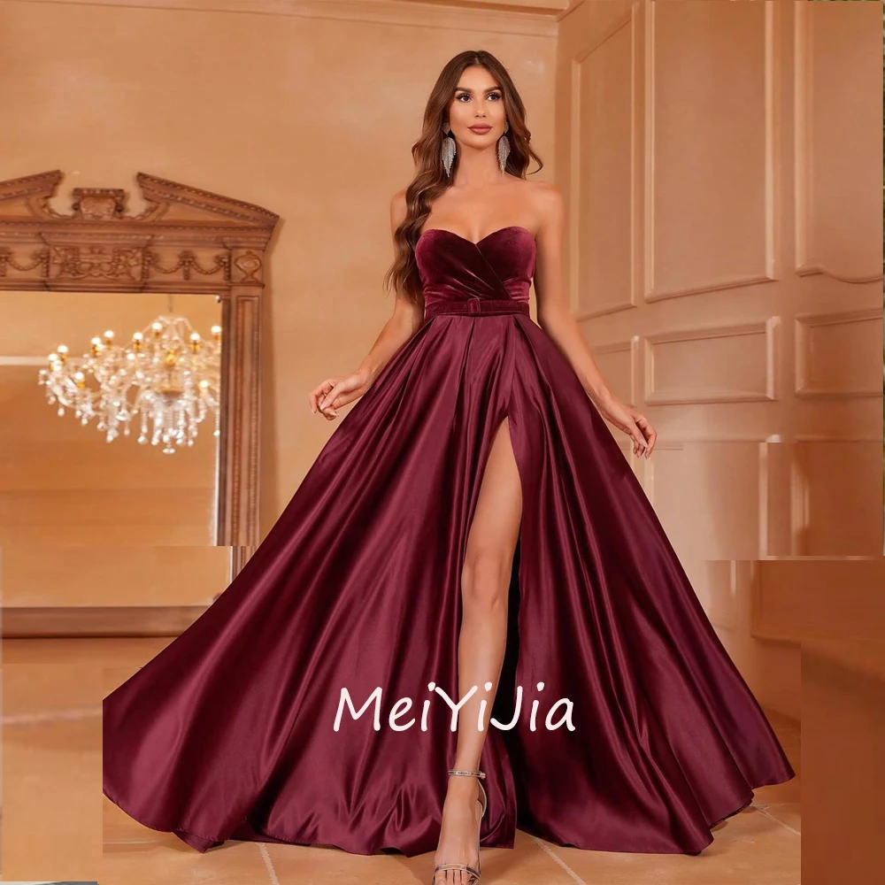 

Meiyijia Evening Dress Aline Strapless Satin Sleeveless ZippeUp Sash Saudi Arabia Sexy Evening Birthday Club Outfits Summer 2024