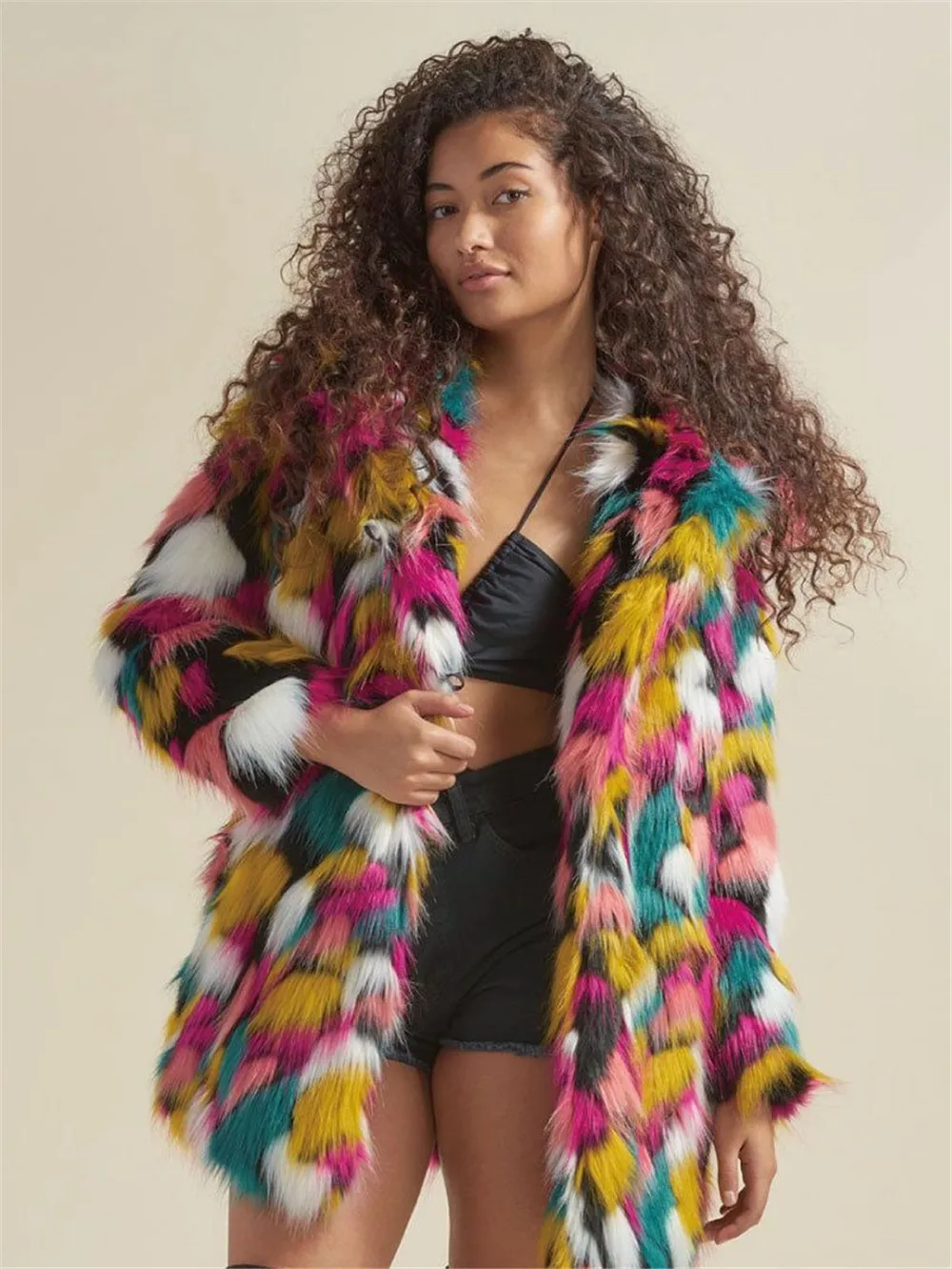 Y2KWoman Clothing2024 Winter 'S Fashion And Leisure High Street Faux Women'S Long Hooded Integrated Fur Coat