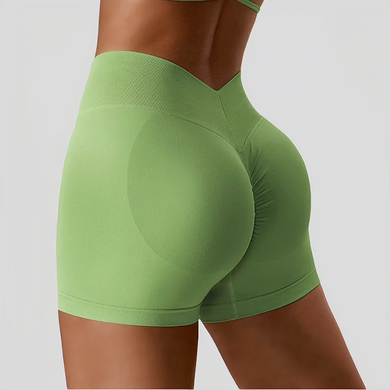 Women's High Waisted Abdominal Tightening and Hip Lifting Yoga Shorts, Seamless, Motorcycle, Running and Fitness, Sports Shorts