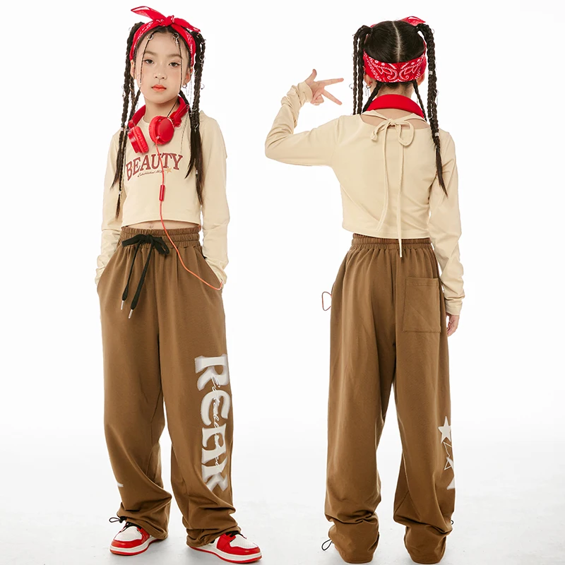 

New Jazz Dance Performance Costumes For Girls Long Sleeved Crop Tops Hiphop Pants Suit Children Hip Hop Rave Clothes DN16336