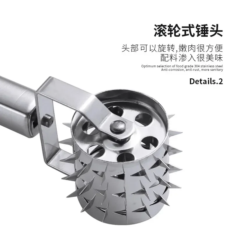 Kitchen Tools 1Pcs Stainless Steel Meat Tenderizer Chopper Roller Meat Hammer For Steak Knock-Sided Steak Pork Pounders Cooking