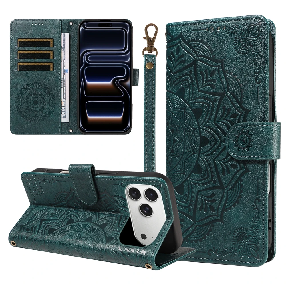 3D Embossed Mandala Flower Magnetic Leather Wallet Flip Cover