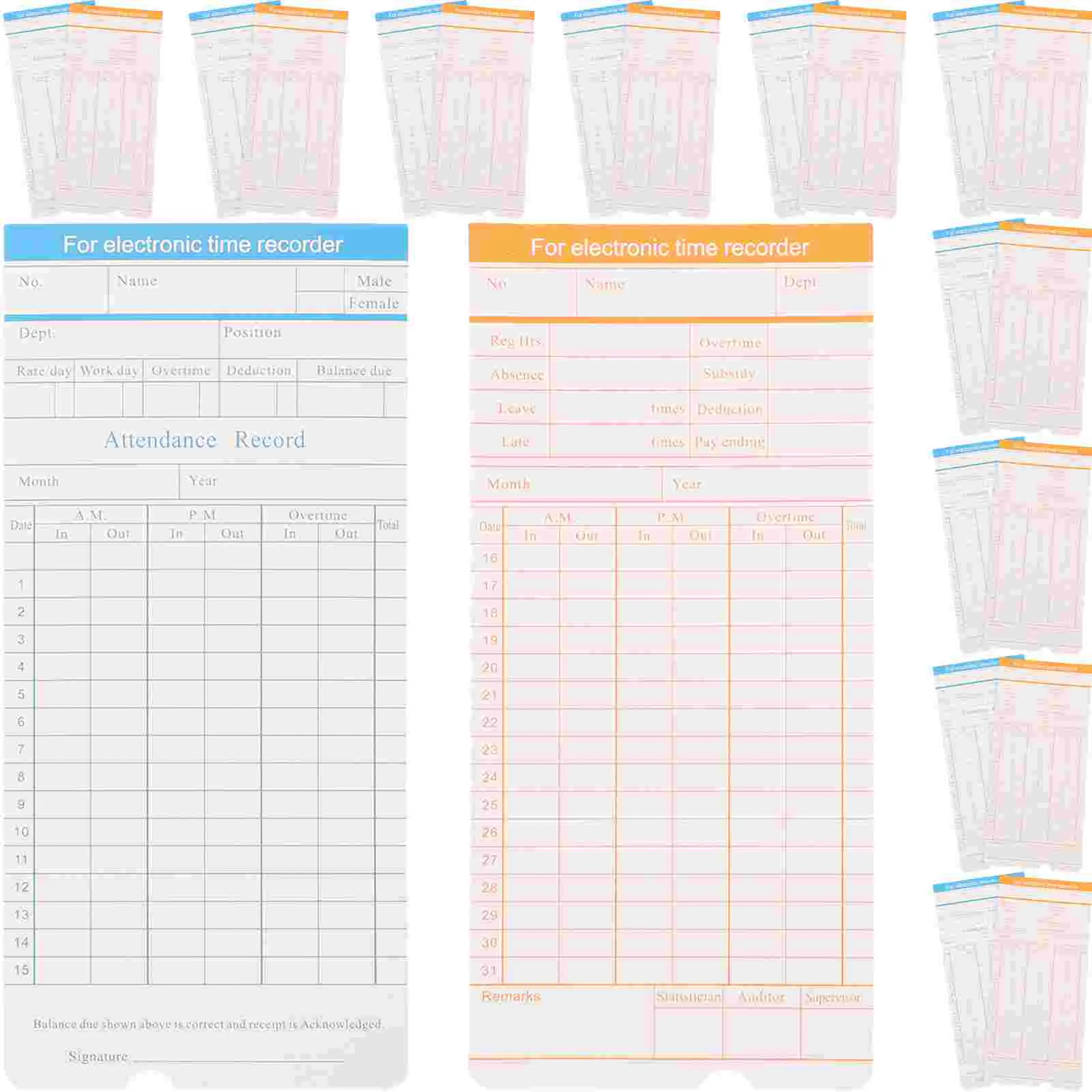 100 Sheets Attendance Paper Jam Office Supplies Timecards Weekly Accessories Punch Clock Double-sided