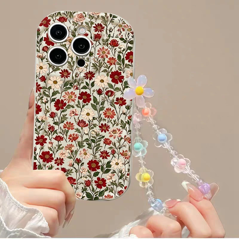 Floral Bunny Charm Phone Case with Chain Attachment