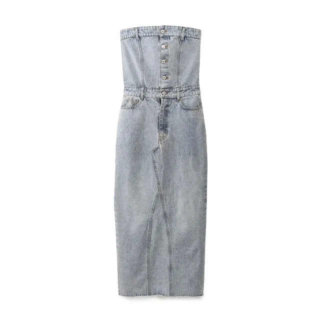 Front Split Long Denim Midi Dress 3