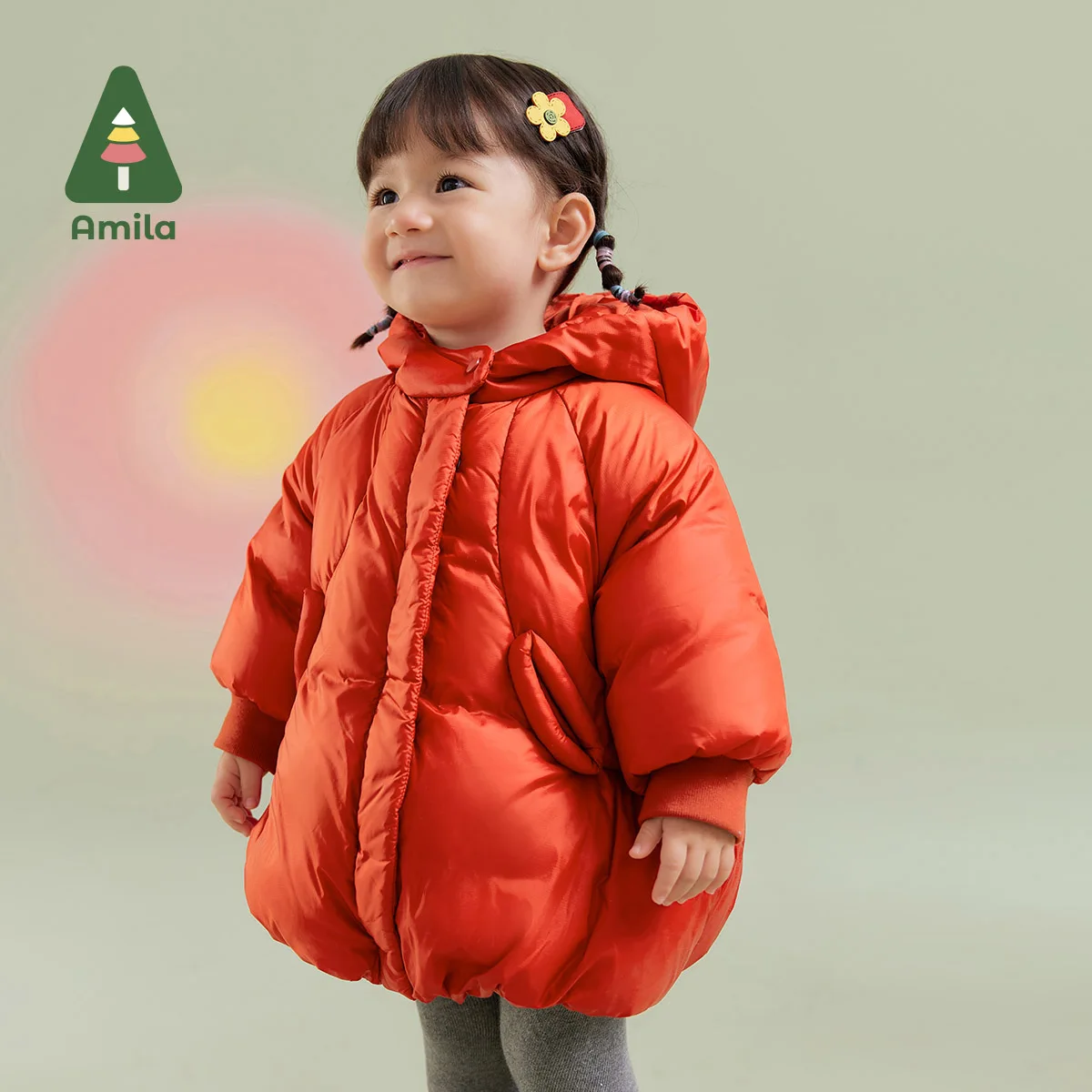 Amila Baby Girl Down Jacket Winter New Multicolour Hooded Fleecing Cute Warm Toddler Down Winter Coat Baby Clothing