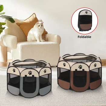휴대용 접이식 개집 팔각형 울타리 강아지 쉘터, 사용하기 쉬운 야외 대형 개 케이지, 고양이 울타리