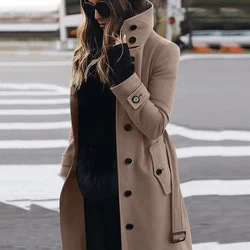 Fall Casual Streetwear Long Sleeve Outwear New Office Lady Single Breasted Slim Jacket Fashion Turn-down Collar Belt Solid Coat