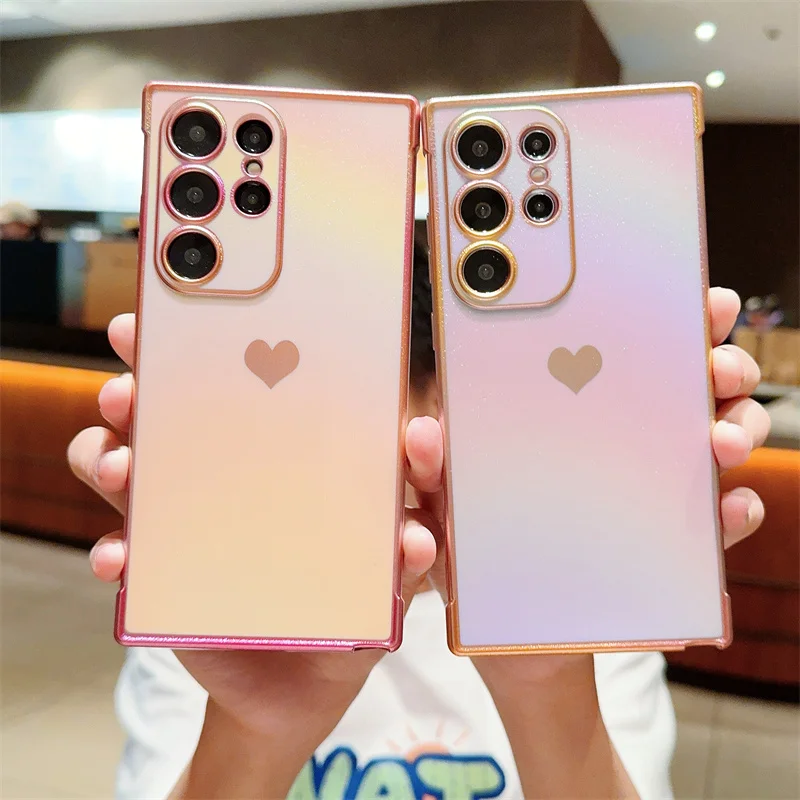 Luxury Rainbow Camera Protection Heart Holder Liquid Soft Phone Case For Samsung S20 S21 S22 S23 S24 FE Plus Ultra Cover_voghion.com