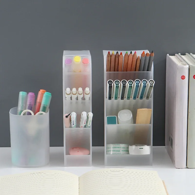 Desk Organizer Desk Organiser Creative Transparent Oblique Insert Pen Holder Desktop Pen Bucket Storage Box Office Holder