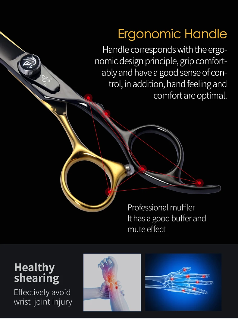 Curvo Thinning Shear Set, Japão 440C Scissor Kit para Esteticista Animal