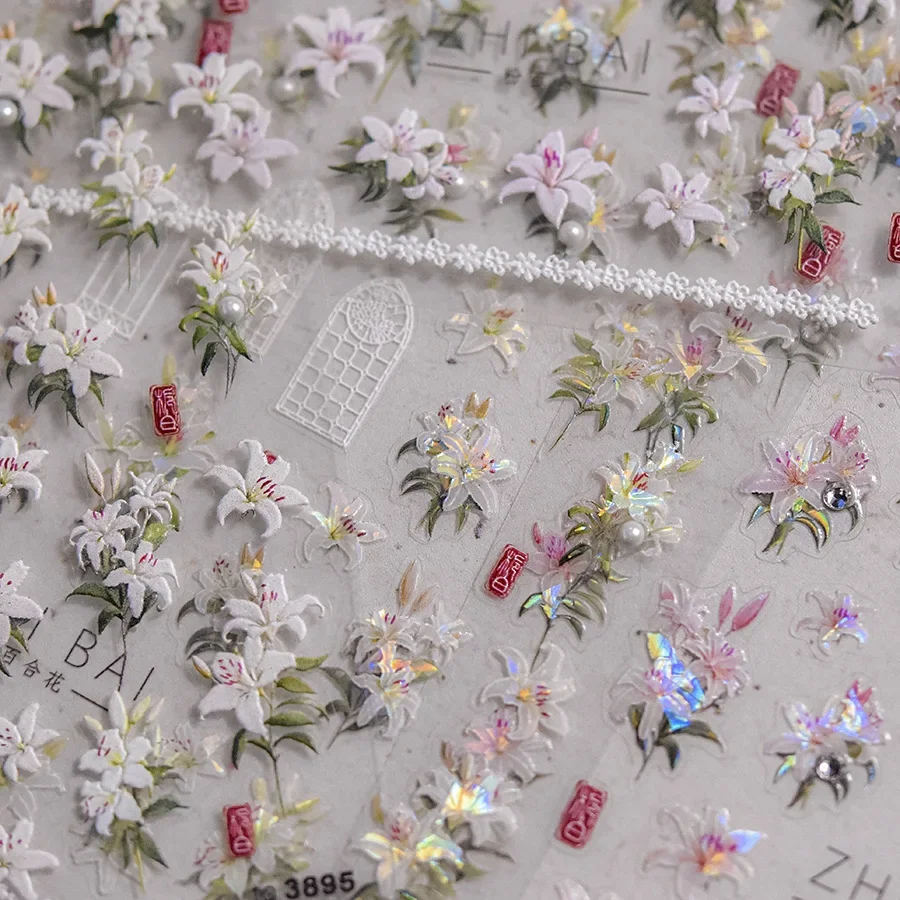 

1 шт. 5D алмазные наклейки с цветком лилии для дизайна ногтей роскошный дизайн самоклеящиеся цветы украшения для ногтей слайдеры переводки аксессуары для маникюра