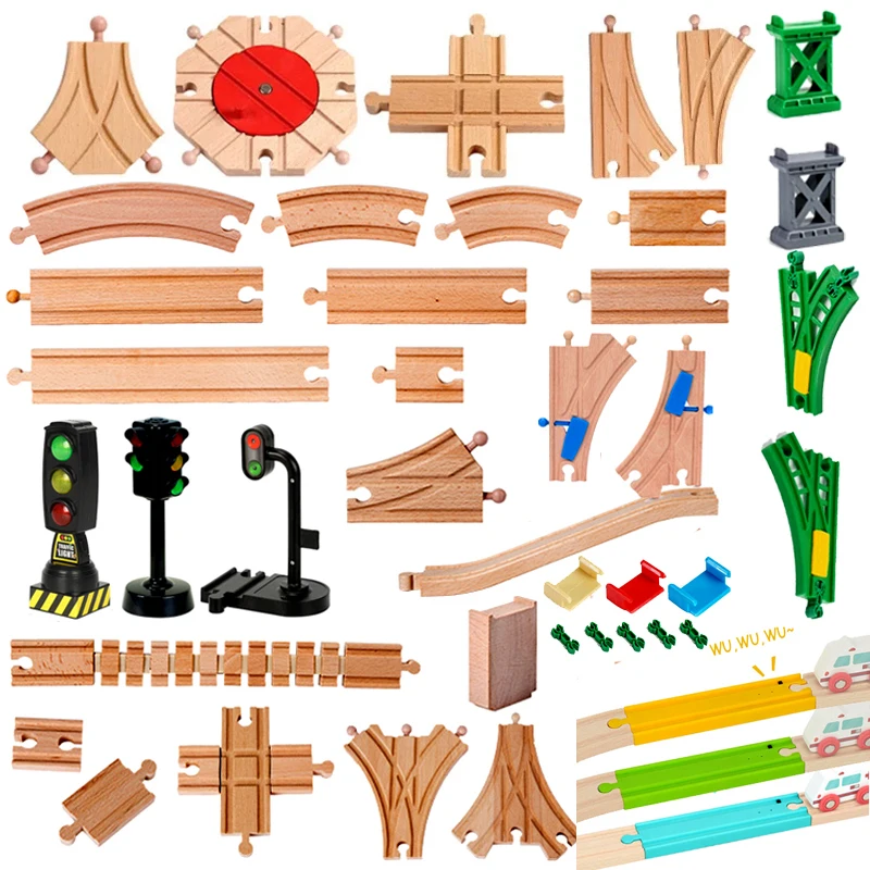 All Kinds Of Wooden Track Accessories Beech Wood Railway Train Track Connector Toys Fit For All Brands Wood Tracks Toys For Kids