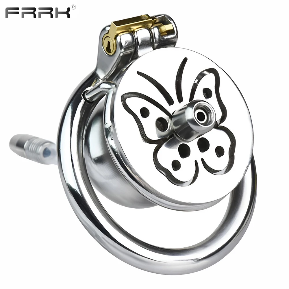 FRRK Negative Male Chastity Cock Cage with Silicone Urethral Dilator PU Band Belt Penis Rings Adults Sex Toys Femboy Sexual Shop