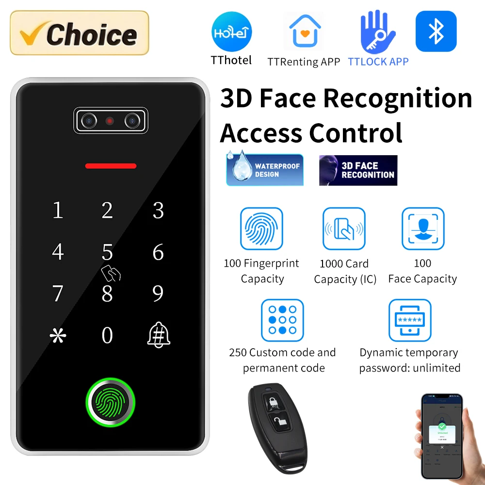 Fingerprint Face Recognition Machine TTLock Facial Recognition Access Control RFID Card Reader Biometric Lock Opener App Door Entry System IP67 Rainproof