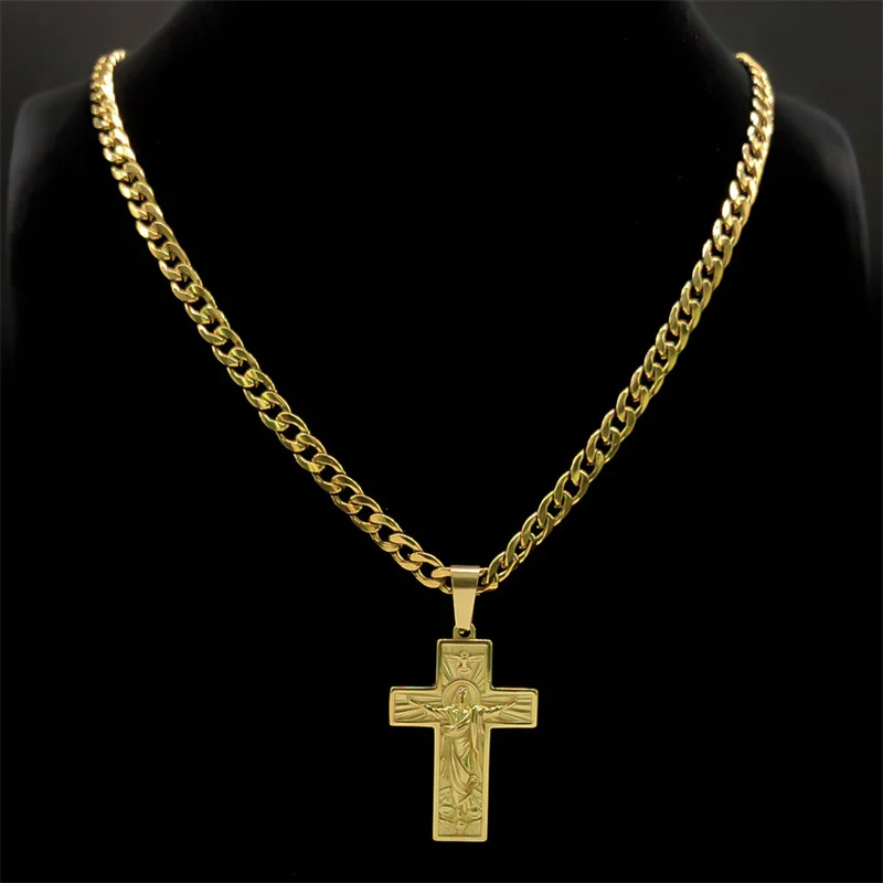 Collana Uomo Argento ZEPIQOR Collier Croix Homme En Acier