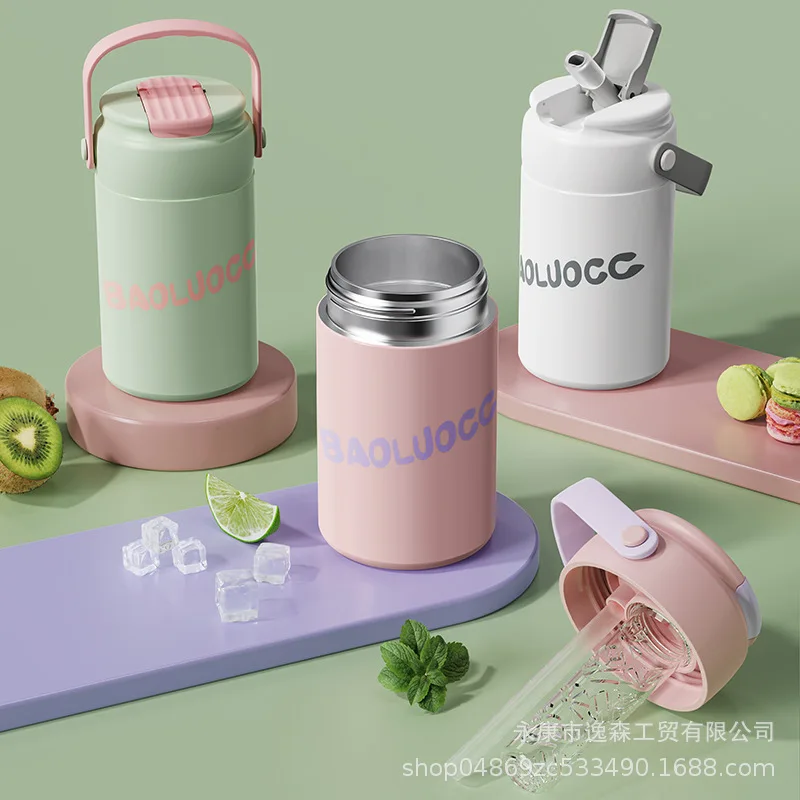

316 stainless steel straw insulated cup, high aesthetic value, female portable tea water separation flower tea cup, female cute