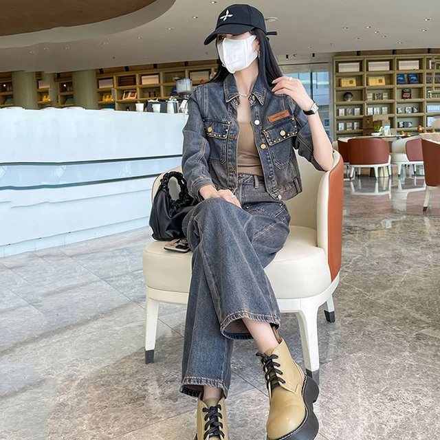 Fashion Women's Denim Shirt Jacket And Pencil Pants Suit - CJdropshipping