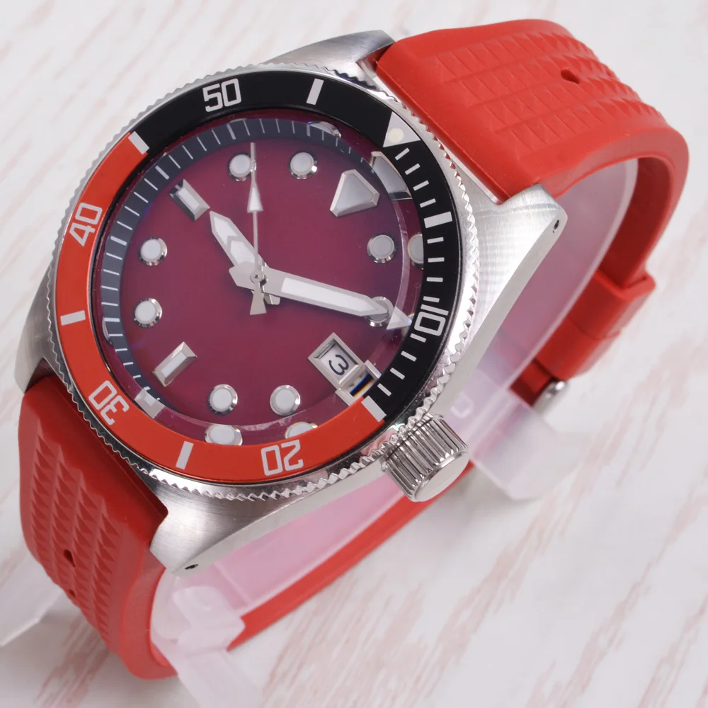 

40mm Seiko NH35 Movement Red Dial Date Window Sapphire Glass Stainless Steel Luminous Business men's automatic Mechanical Watch