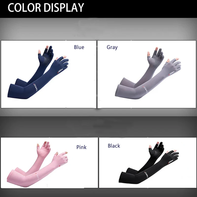 Men's and Women's Summer Outdoor Sports Ice Silk Sunscreen Full Arm Gloves Breathable Exposed Double Finger Sleeves