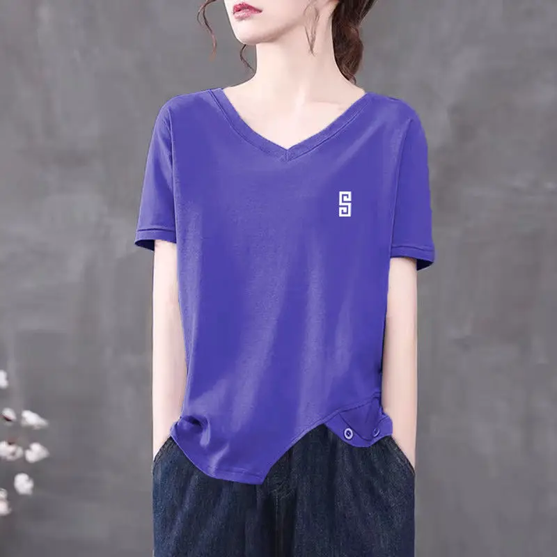 Fashion V-Neck Solid Color Asymmetrical Blouse Women's Clothing 2023 Spring New Oversized Casual Pullovers Irregular Shirt