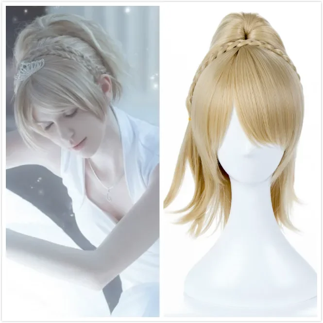 

FF15 Game Lunafreya Nox Fleuret Braid Ponytail Blonde Synthetic Hair Heat Resistant Halloween Party + Free Wig Cap