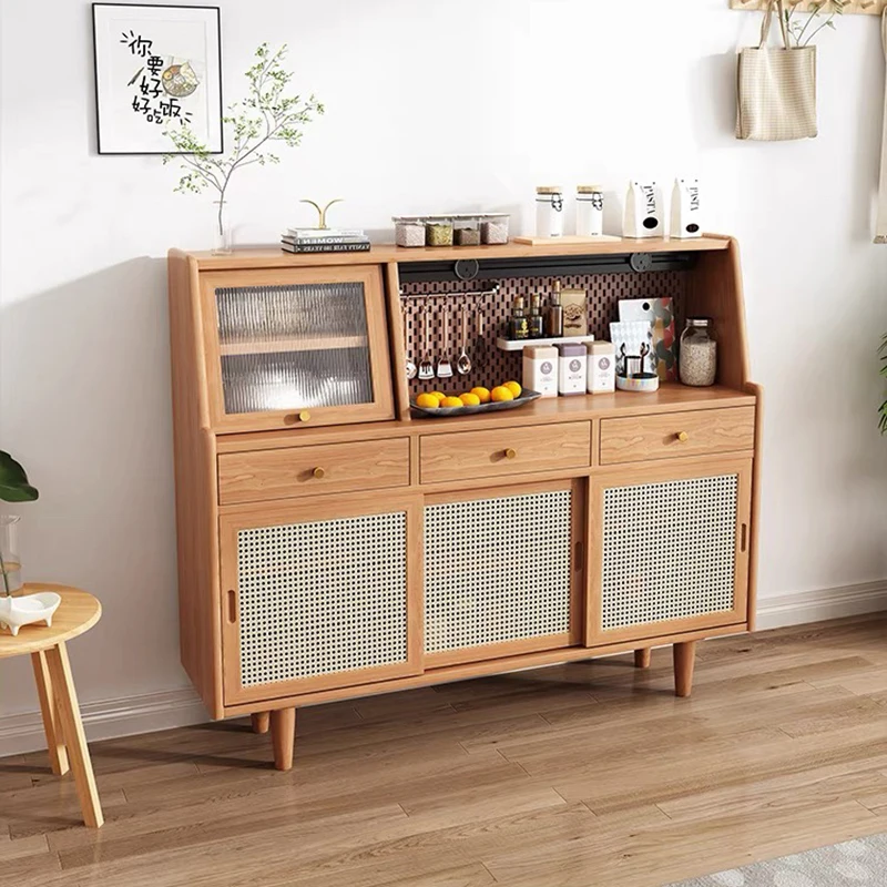 Japanese Solid Wood Sideboards PE Rattan Living Room Chest of Drawers Kitchen Cabinets Storage Shelf Furniture Comedor FYSB