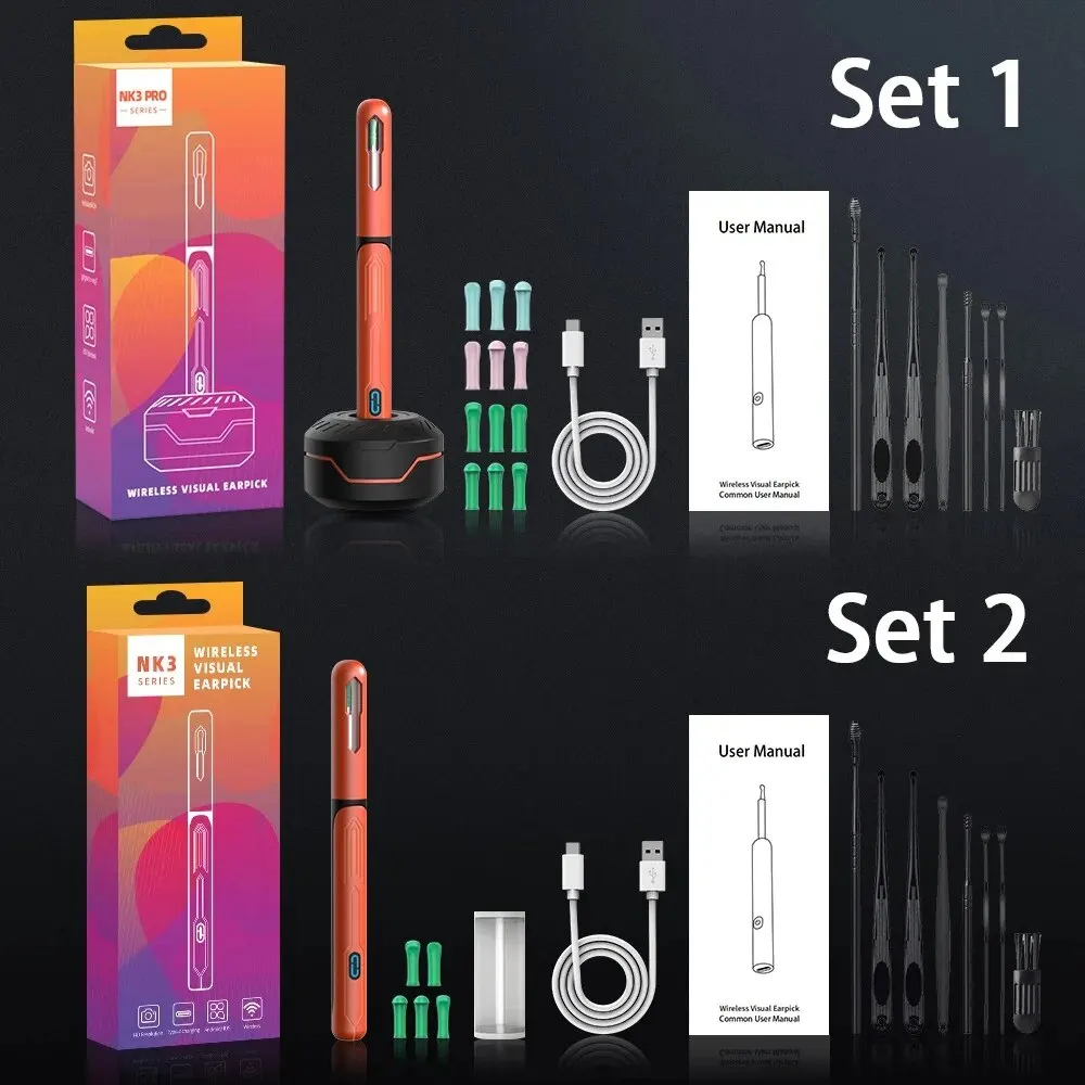 카메라 포함 무선 귀 청소기, 6 LED 조명, 3.6mm 렌즈, 귀 왁스 제거 도구, 비디오 사진 촬영, HD 귀이개 선물