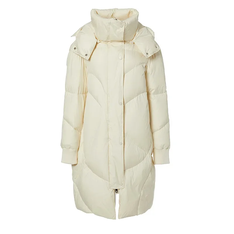 Down jacket women's mid length knee length 2023 winter new white duck down loose and stylish, thickened hooded slimming jacket