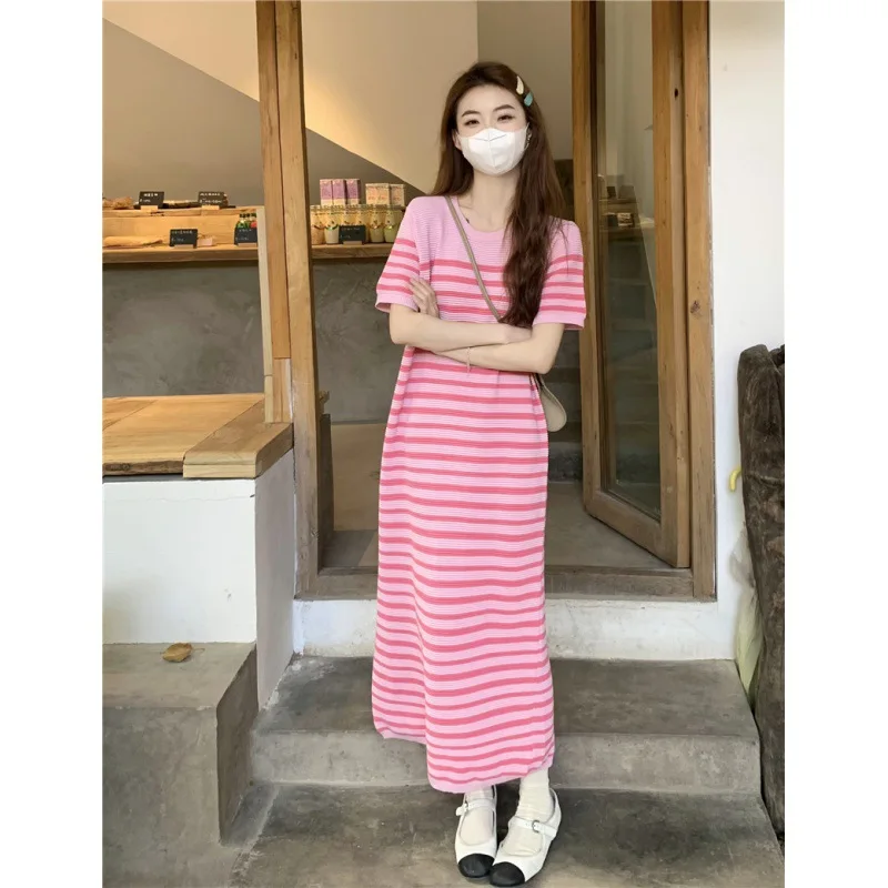 

2023 New Korean Version Playful Knit Striped Color Blocking Dress