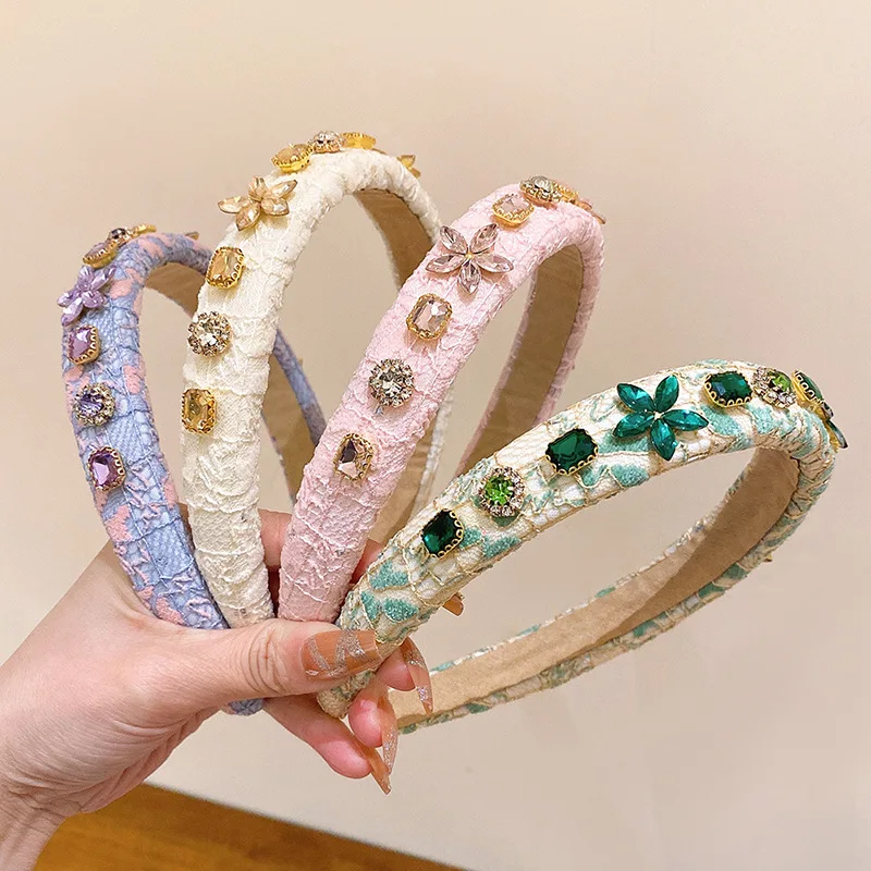 

Colorful Gem Baroque Headbands For Women Diamond Hair Accessories Pearl Headband for Girls Crown Flower Hairbands Head Wrap