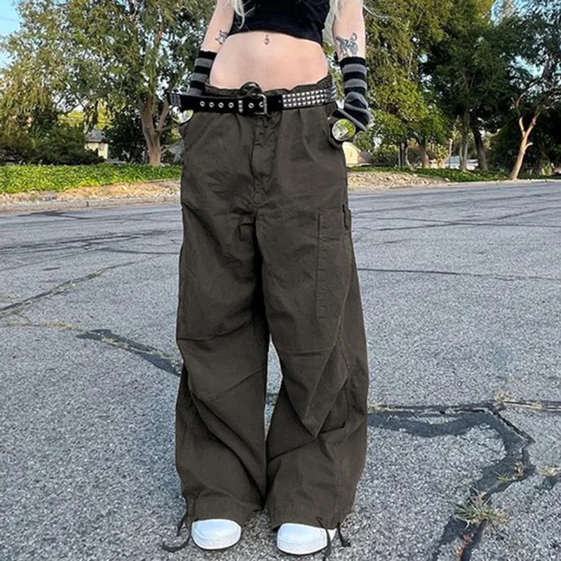 

Personality Street Jeans Asymmetric Pocket Casual Low Waist Wide Leg Closure Drawstring Pants Y2K Vintage Streetwear Cargo Jeans