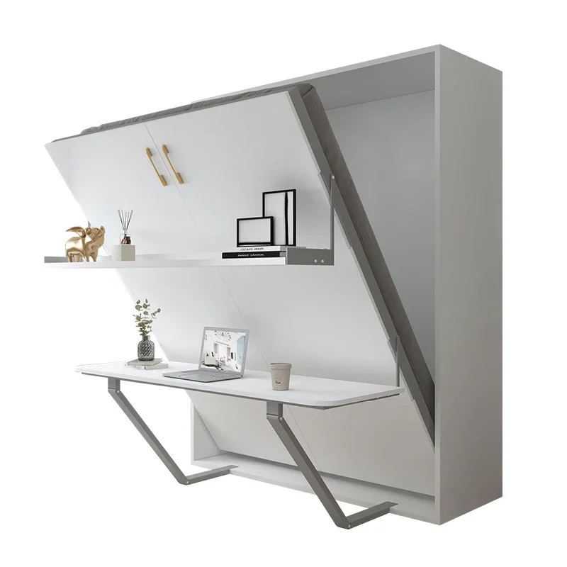 Space Saving Invisible Hidden Murphy Wall Bed With Bookshelf Desk Multi-Functional Smart Furniture