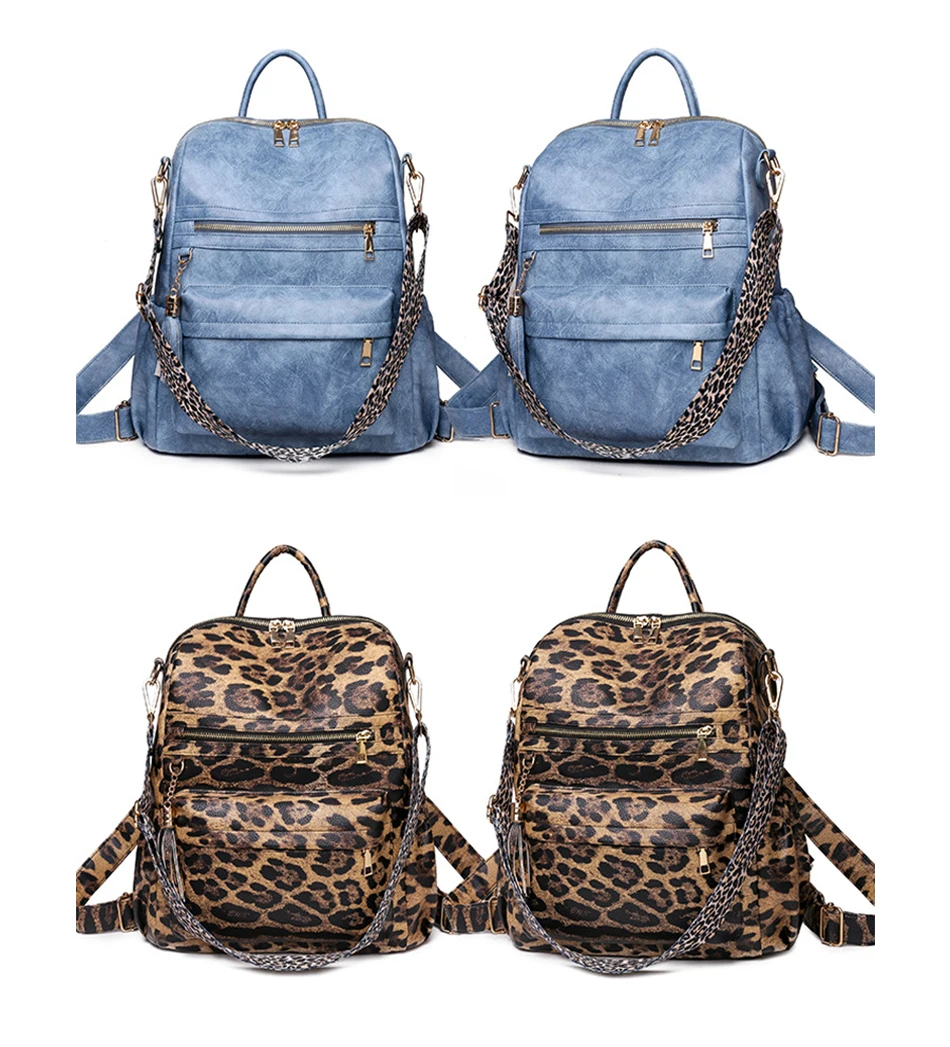Scuola invernale da donna in pelle PU casual per ragazze adolescenti Zaino da viaggio Borse a tracolla leopardate moda vintage_voghion.com